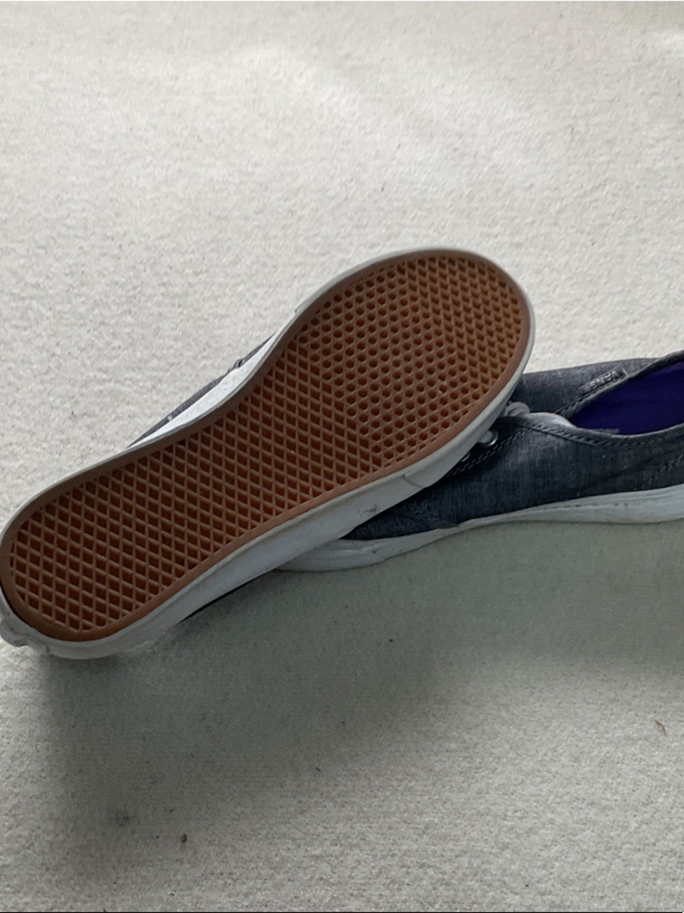 Vans Dark Gray Canvas Low-Top Sneakers with White Laces and Brown Heel Tab - Picture 4 of 4